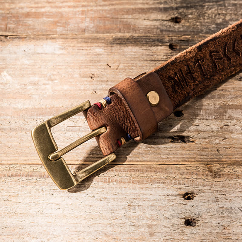 Ceinture en cuir décontractée avec lettres gravées rétro pour vêtements de travail