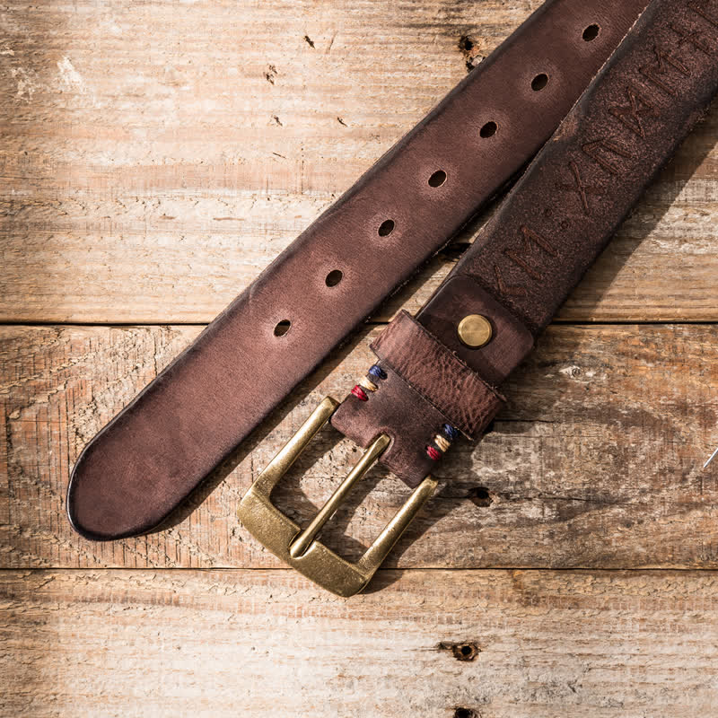 Ceinture en cuir décontractée avec lettres gravées rétro pour vêtements de travail