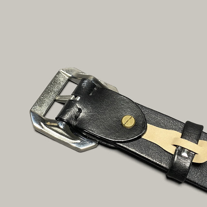 Ceinture en cuir pour pantalon avec boucle gravée à motif floral carré
