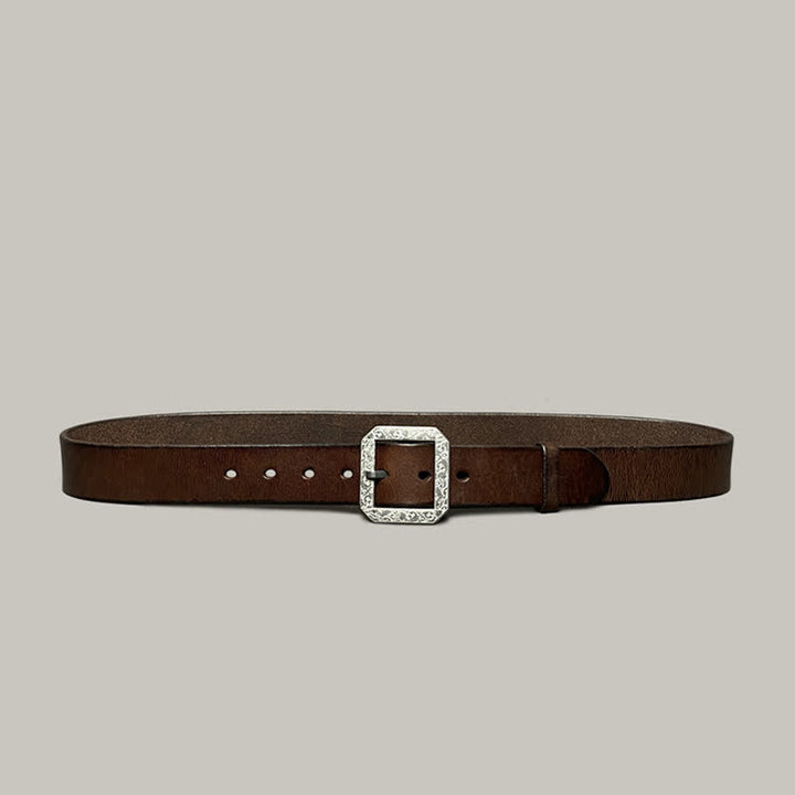 Ceinture en cuir pour pantalon avec boucle gravée à motif floral carré