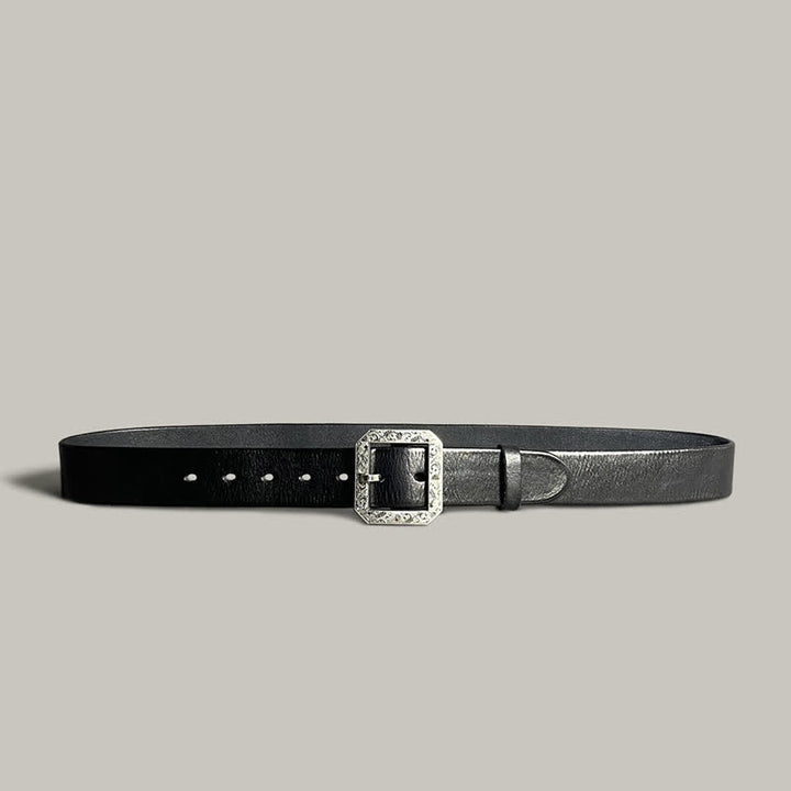 Ceinture en cuir pour pantalon avec boucle gravée à motif floral carré