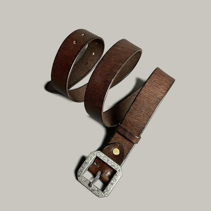 Ceinture en cuir pour pantalon avec boucle gravée à motif floral carré