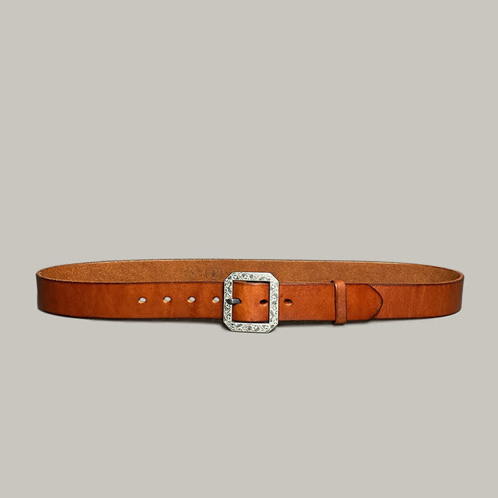 Ceinture en cuir pour pantalon avec boucle gravée à motif floral carré