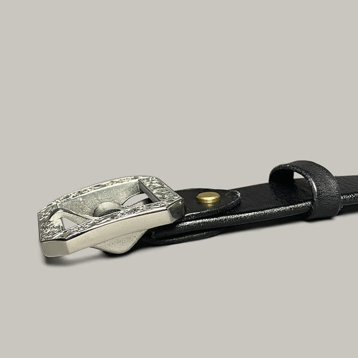 Ceinture en cuir pour pantalon avec boucle gravée à motif floral carré