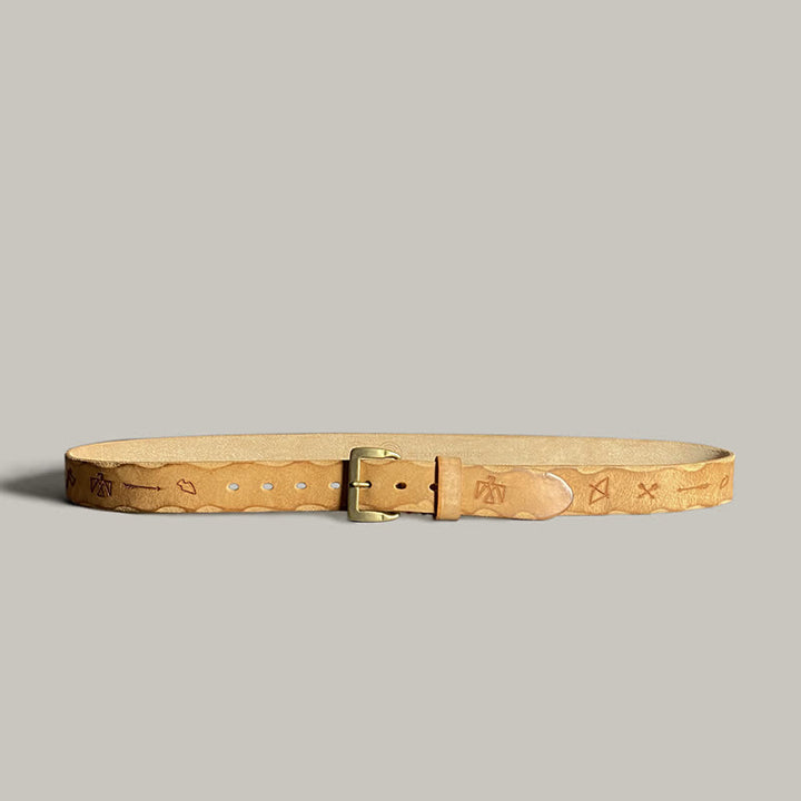Ceinture décontractée en cuir à motif totem gravé au laser rétro
