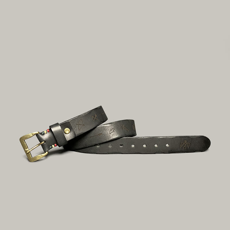 Ceinture décontractée en cuir à motif totem gravé au laser rétro