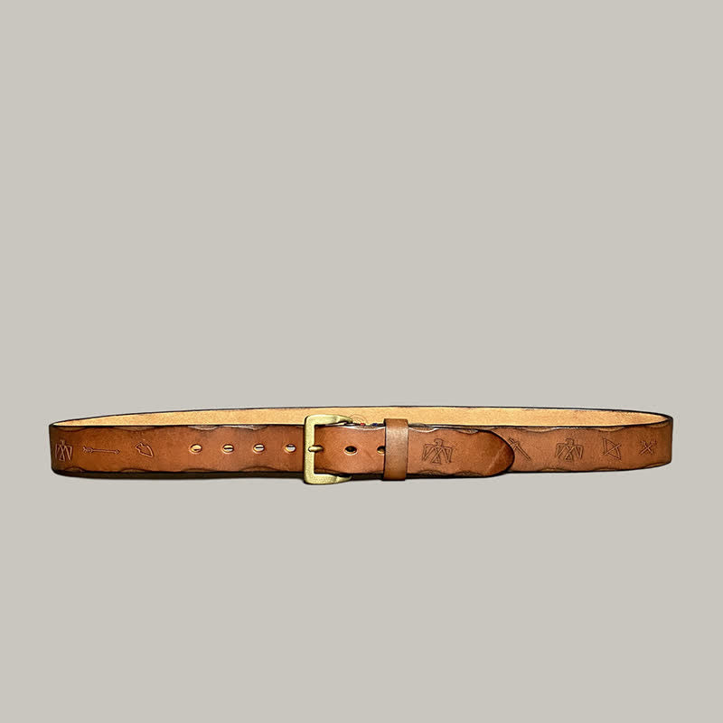 Ceinture décontractée en cuir à motif totem gravé au laser rétro