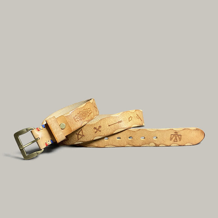 Ceinture décontractée en cuir à motif totem gravé au laser rétro