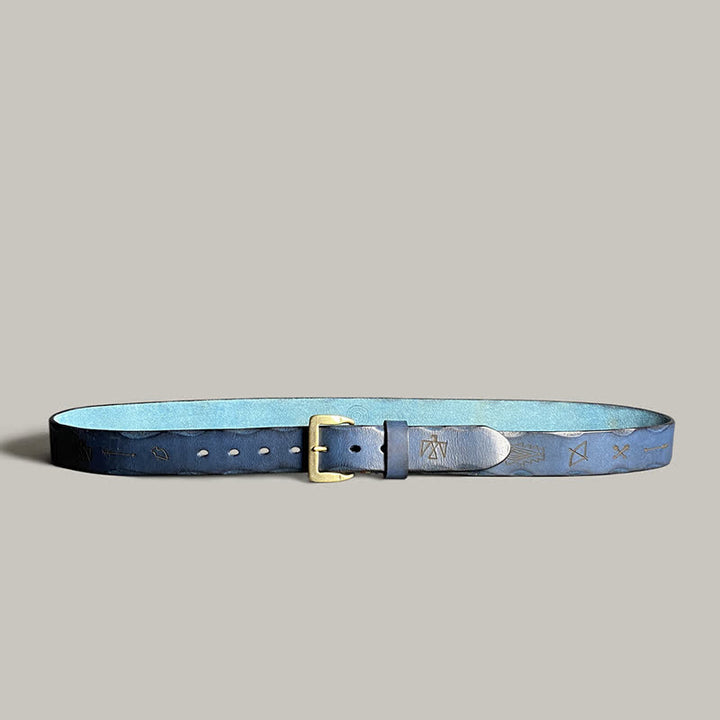 Ceinture décontractée en cuir à motif totem gravé au laser rétro