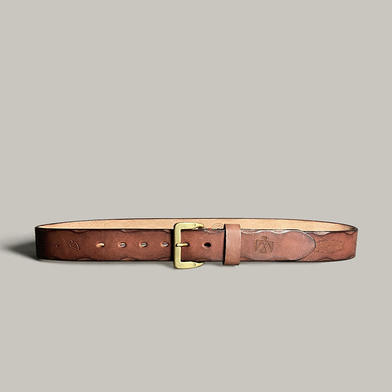 Ceinture décontractée en cuir à motif totem gravé au laser rétro