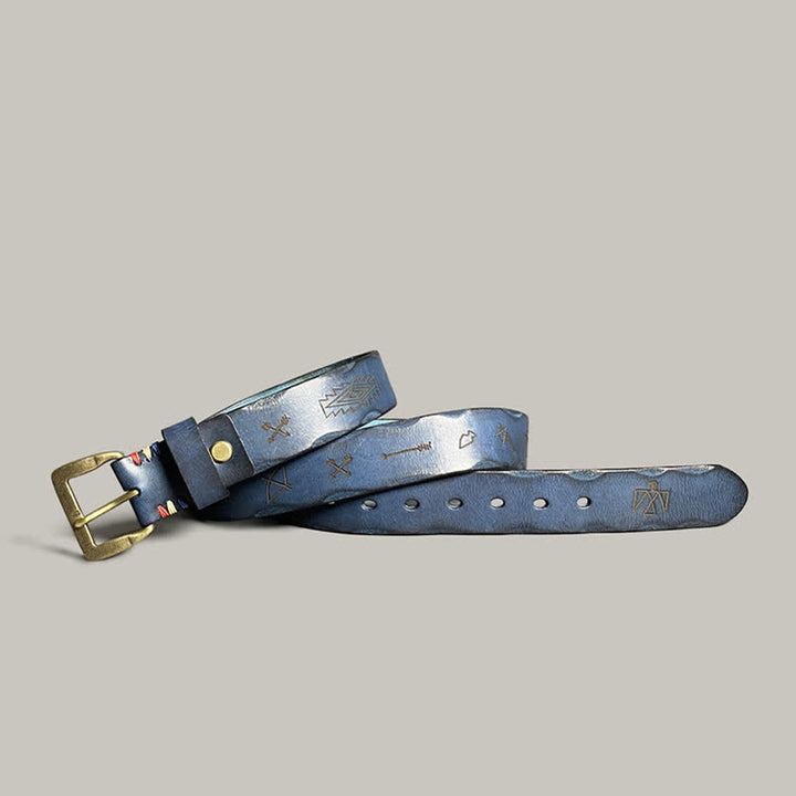 Ceinture décontractée en cuir à motif totem gravé au laser rétro