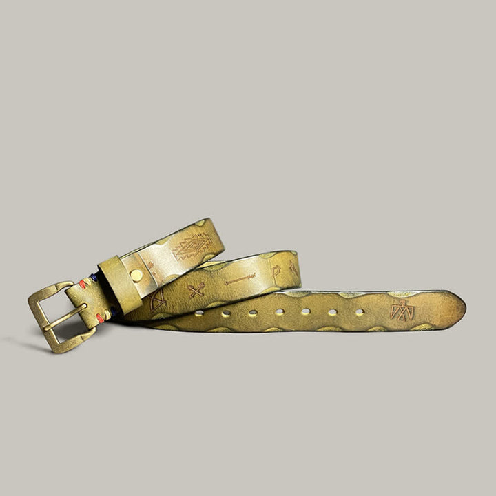 Ceinture décontractée en cuir à motif totem gravé au laser rétro
