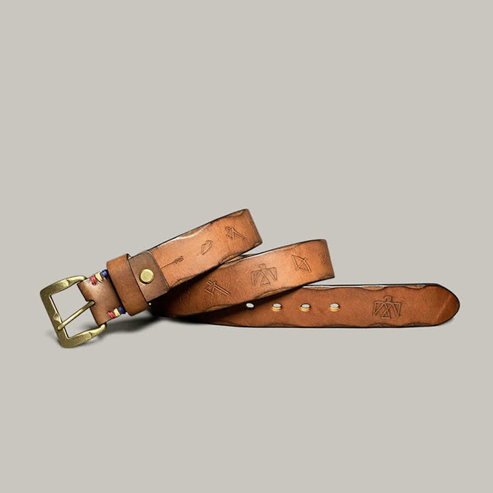 Ceinture décontractée en cuir à motif totem gravé au laser rétro