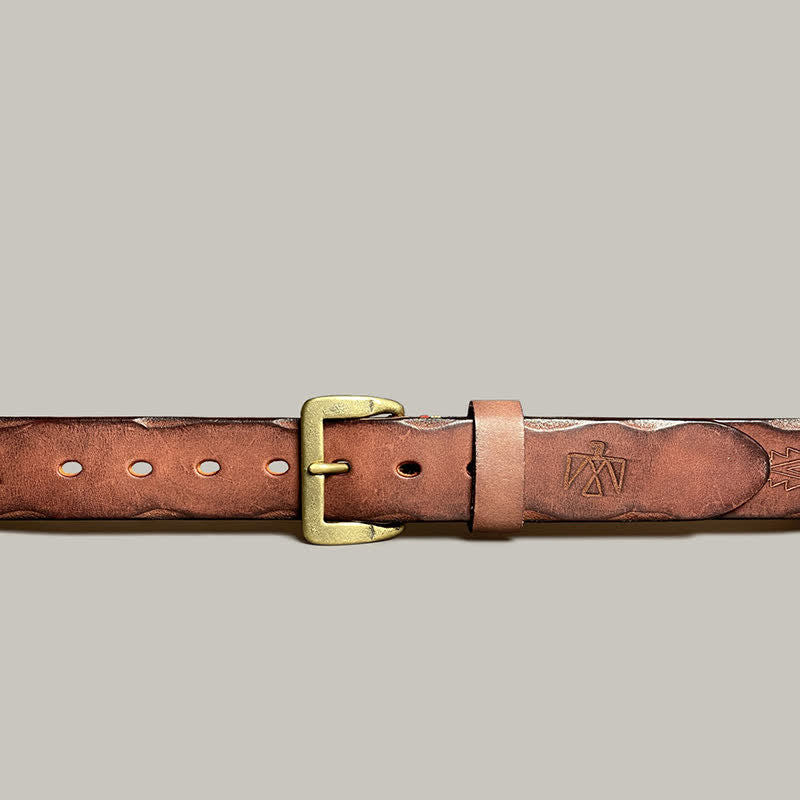 Ceinture décontractée en cuir à motif totem gravé au laser rétro
