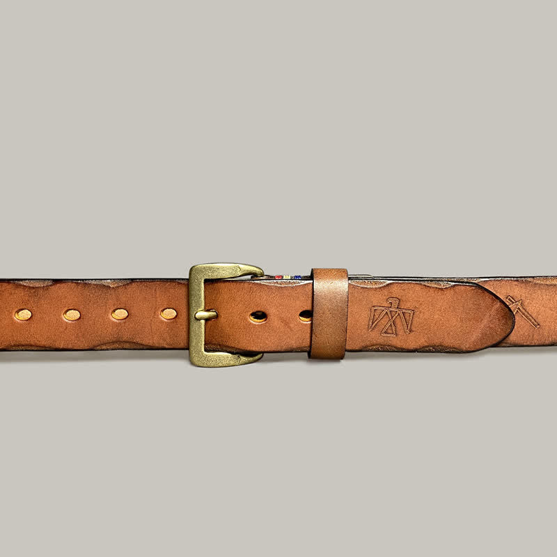 Ceinture décontractée en cuir à motif totem gravé au laser rétro