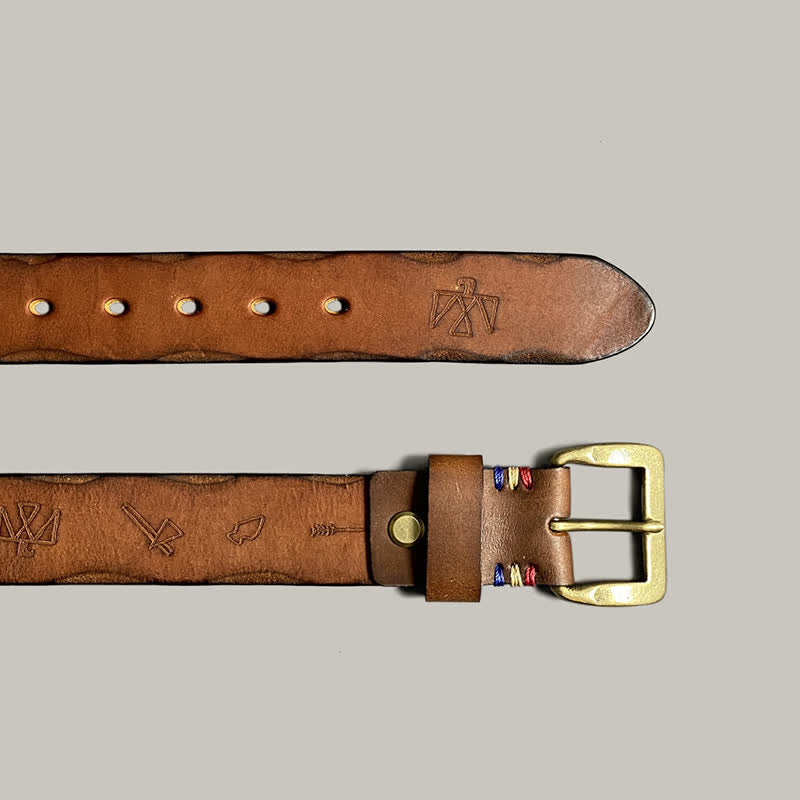 Ceinture décontractée en cuir à motif totem gravé au laser rétro
