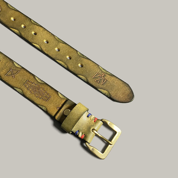 Ceinture décontractée en cuir à motif totem gravé au laser rétro