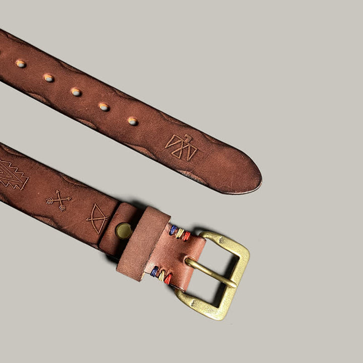Ceinture décontractée en cuir à motif totem gravé au laser rétro