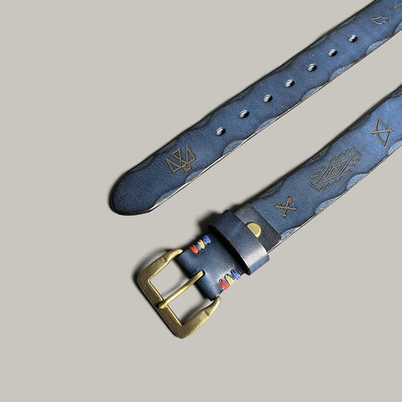 Ceinture décontractée en cuir à motif totem gravé au laser rétro