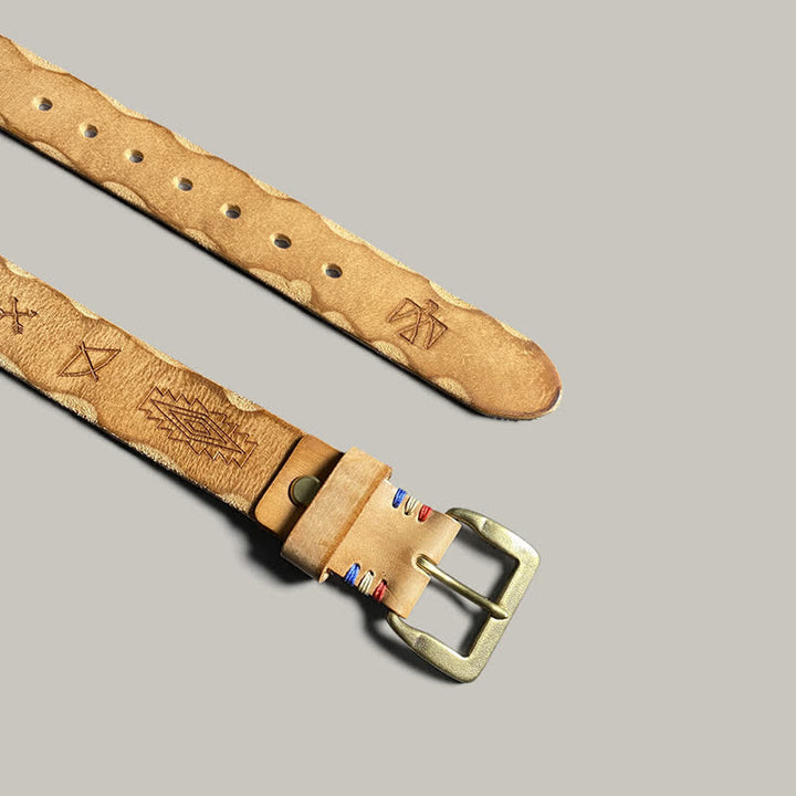 Ceinture décontractée en cuir à motif totem gravé au laser rétro