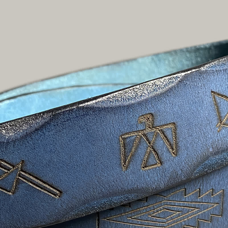 Ceinture décontractée en cuir à motif totem gravé au laser rétro