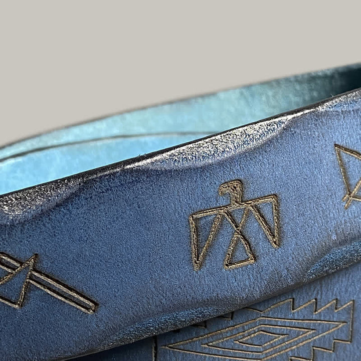 Ceinture décontractée en cuir à motif totem gravé au laser rétro