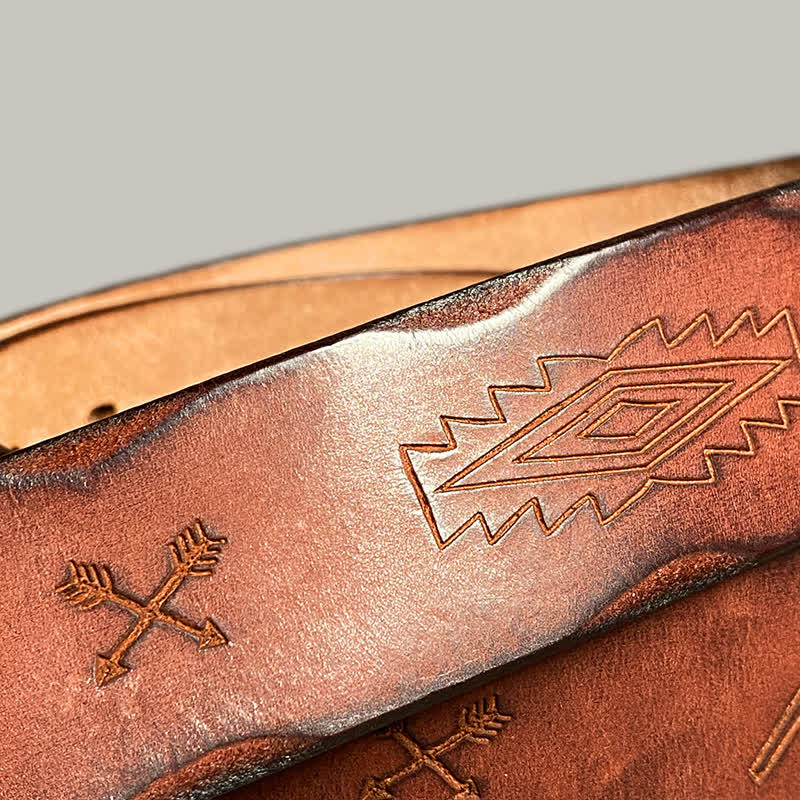 Ceinture décontractée en cuir à motif totem gravé au laser rétro