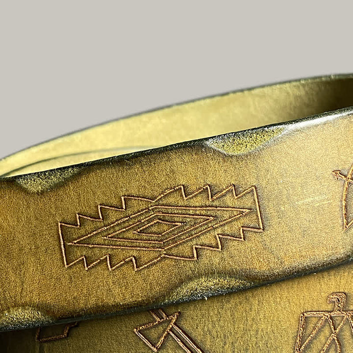 Ceinture décontractée en cuir à motif totem gravé au laser rétro