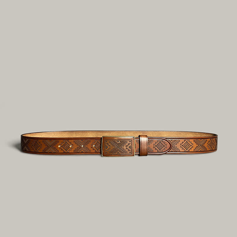 Ceinture en cuir à boucle carrée avec motif diamant gravé