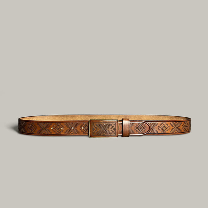 Ceinture en cuir à boucle carrée avec motif diamant gravé