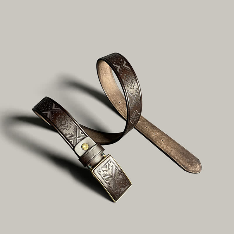 Ceinture en cuir à boucle carrée avec motif diamant gravé