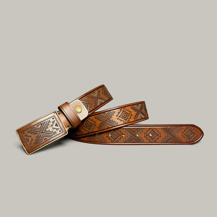 Ceinture en cuir à boucle carrée avec motif diamant gravé