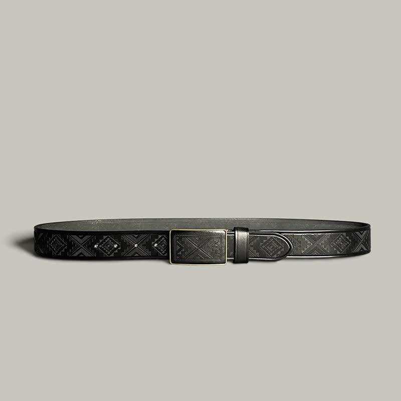 Ceinture en cuir à boucle carrée avec motif diamant gravé