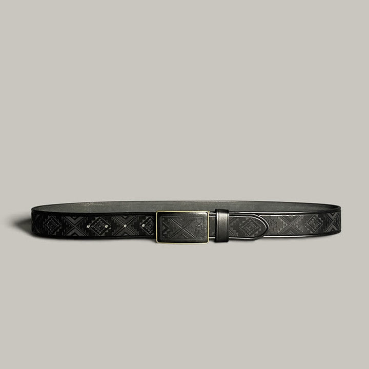 Ceinture en cuir à boucle carrée avec motif diamant gravé