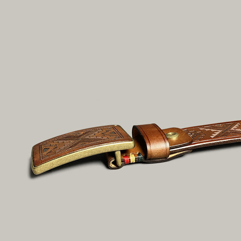 Ceinture en cuir à boucle carrée avec motif diamant gravé