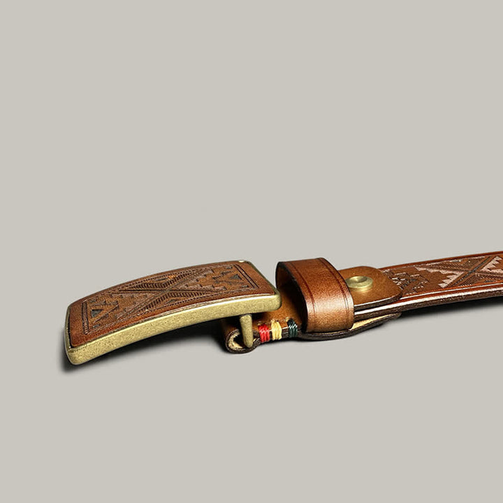 Ceinture en cuir à boucle carrée avec motif diamant gravé