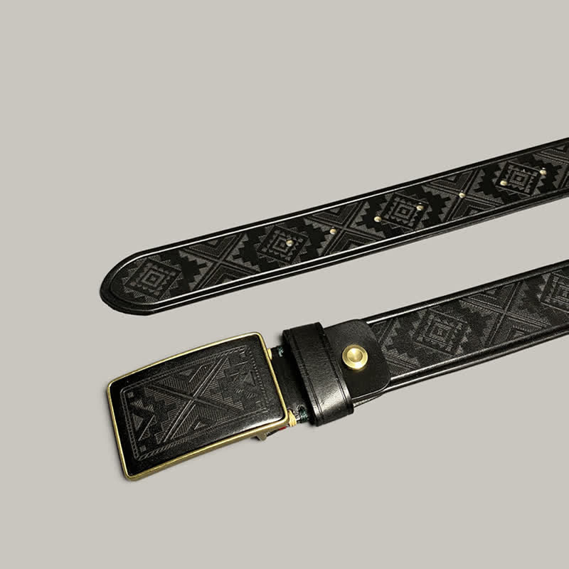Ceinture en cuir à boucle carrée avec motif diamant gravé
