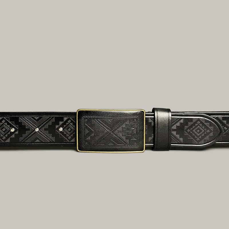 Ceinture en cuir à boucle carrée avec motif diamant gravé
