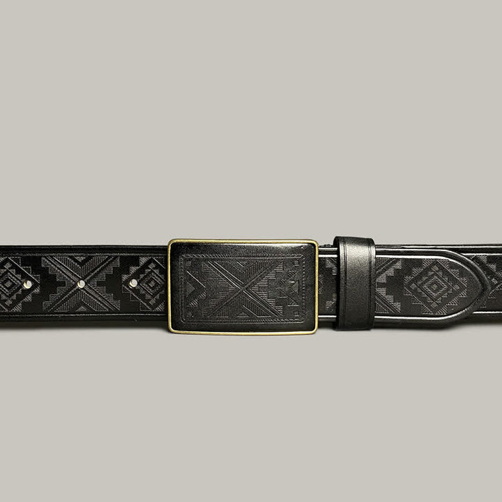 Ceinture en cuir à boucle carrée avec motif diamant gravé