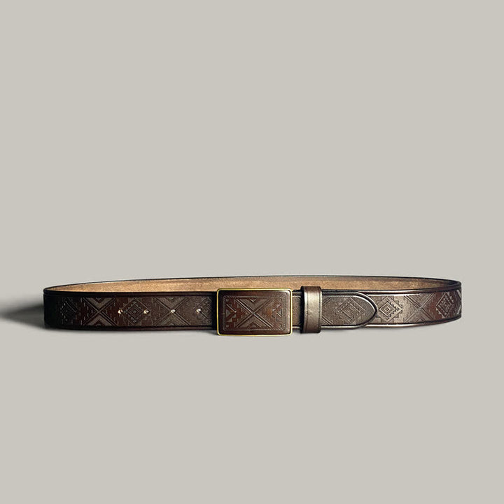 Ceinture en cuir à boucle carrée avec motif diamant gravé