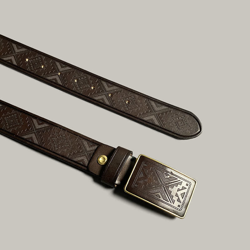Ceinture en cuir à boucle carrée avec motif diamant gravé