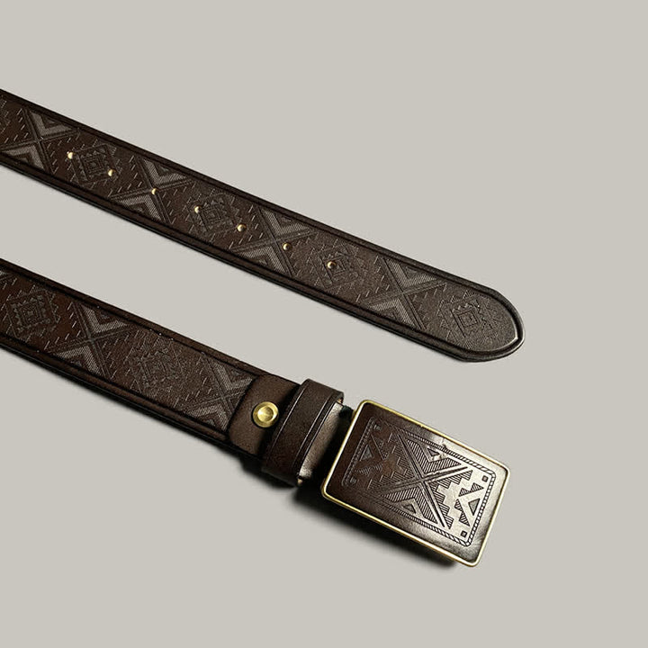 Ceinture en cuir à boucle carrée avec motif diamant gravé