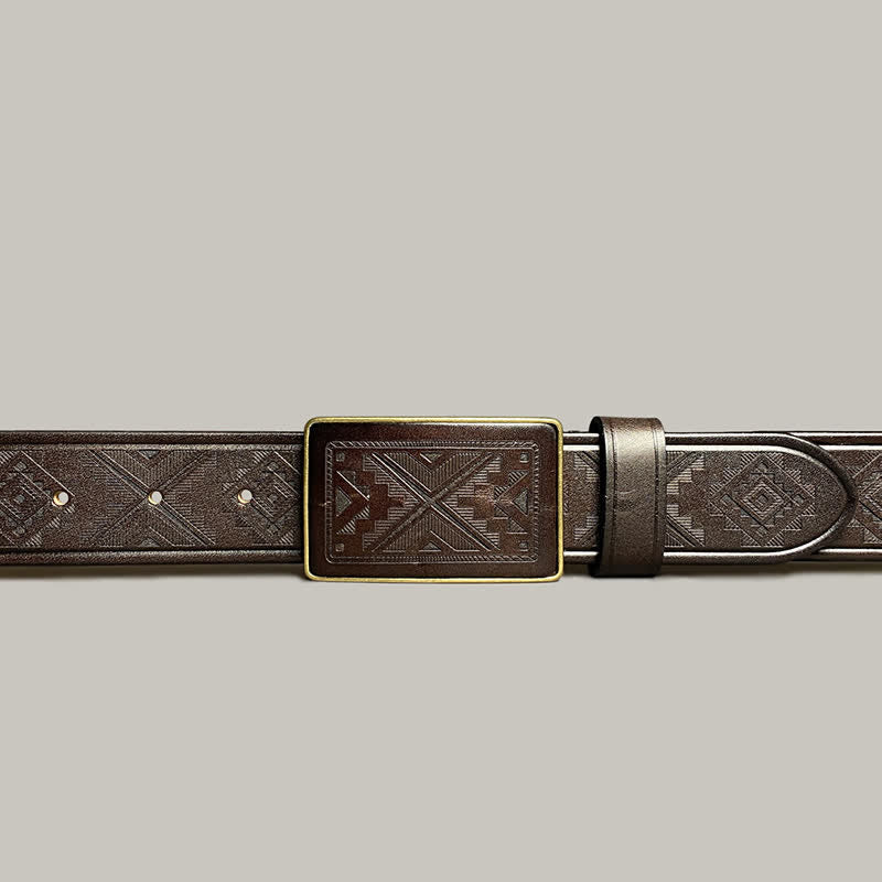 Ceinture en cuir à boucle carrée avec motif diamant gravé