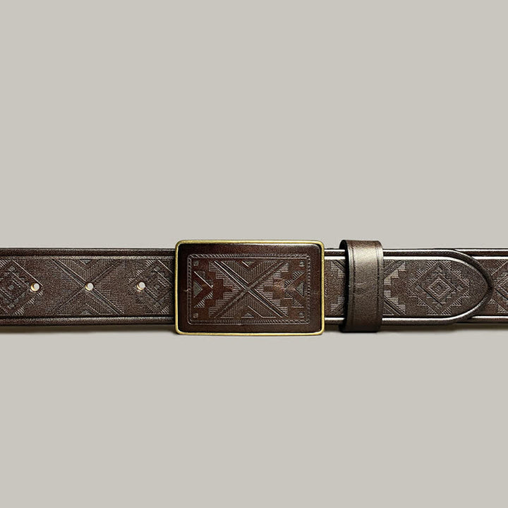 Ceinture en cuir à boucle carrée avec motif diamant gravé