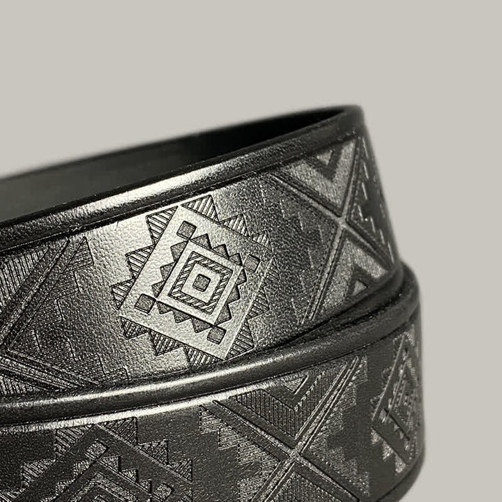 Ceinture en cuir à boucle carrée avec motif diamant gravé