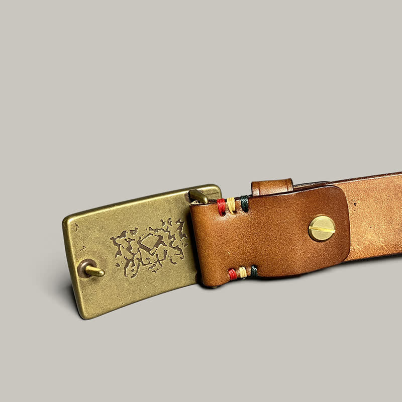 Ceinture en cuir à boucle carrée avec motif diamant gravé