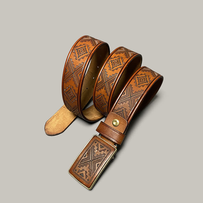 Ceinture en cuir à boucle carrée avec motif diamant gravé