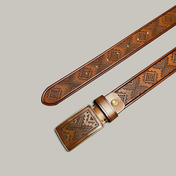 Ceinture en cuir à boucle carrée avec motif diamant gravé