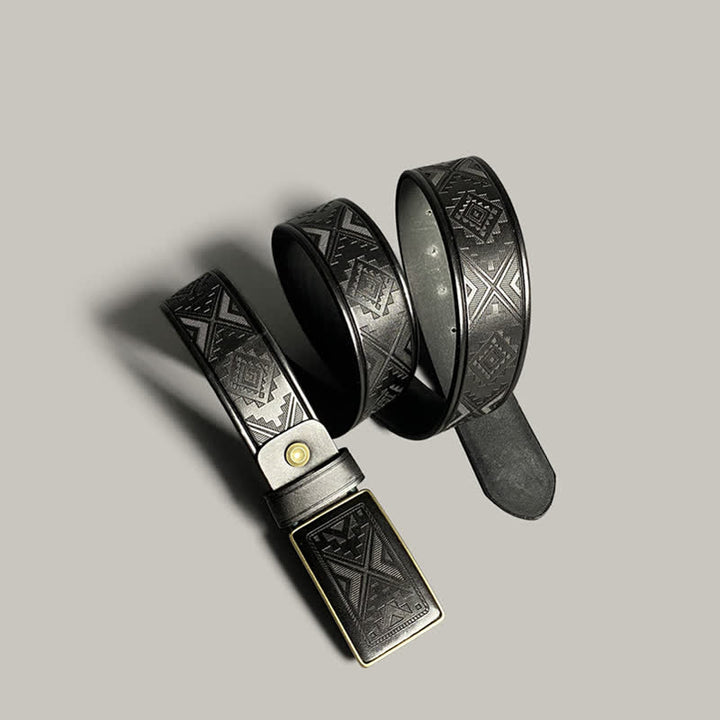 Ceinture en cuir à boucle carrée avec motif diamant gravé