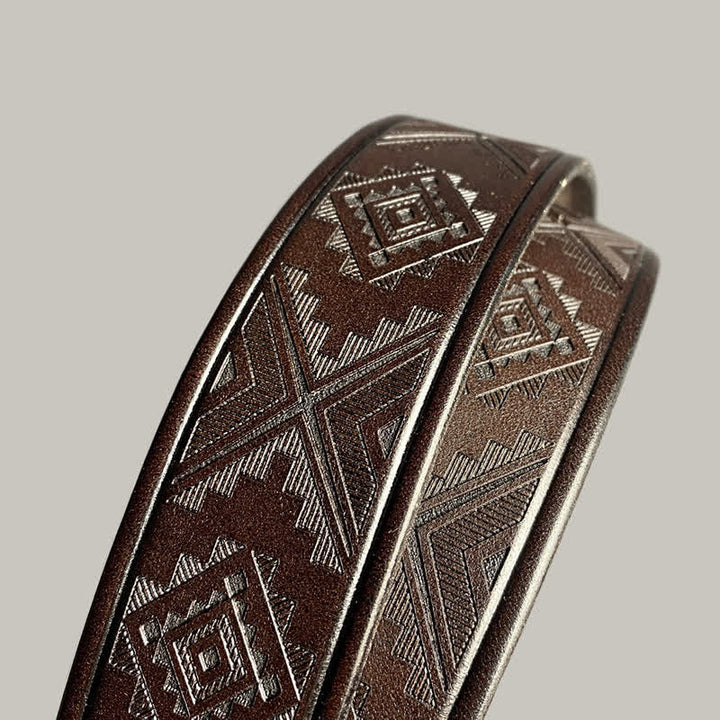 Ceinture en cuir à boucle carrée avec motif diamant gravé